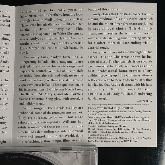 The New Andy Williams Christmas Album LIVE show on CD, 1994, Mint Condition - Picture 7 of 11